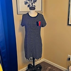Striped navy Tommy Hilfiger jersey knit dress L